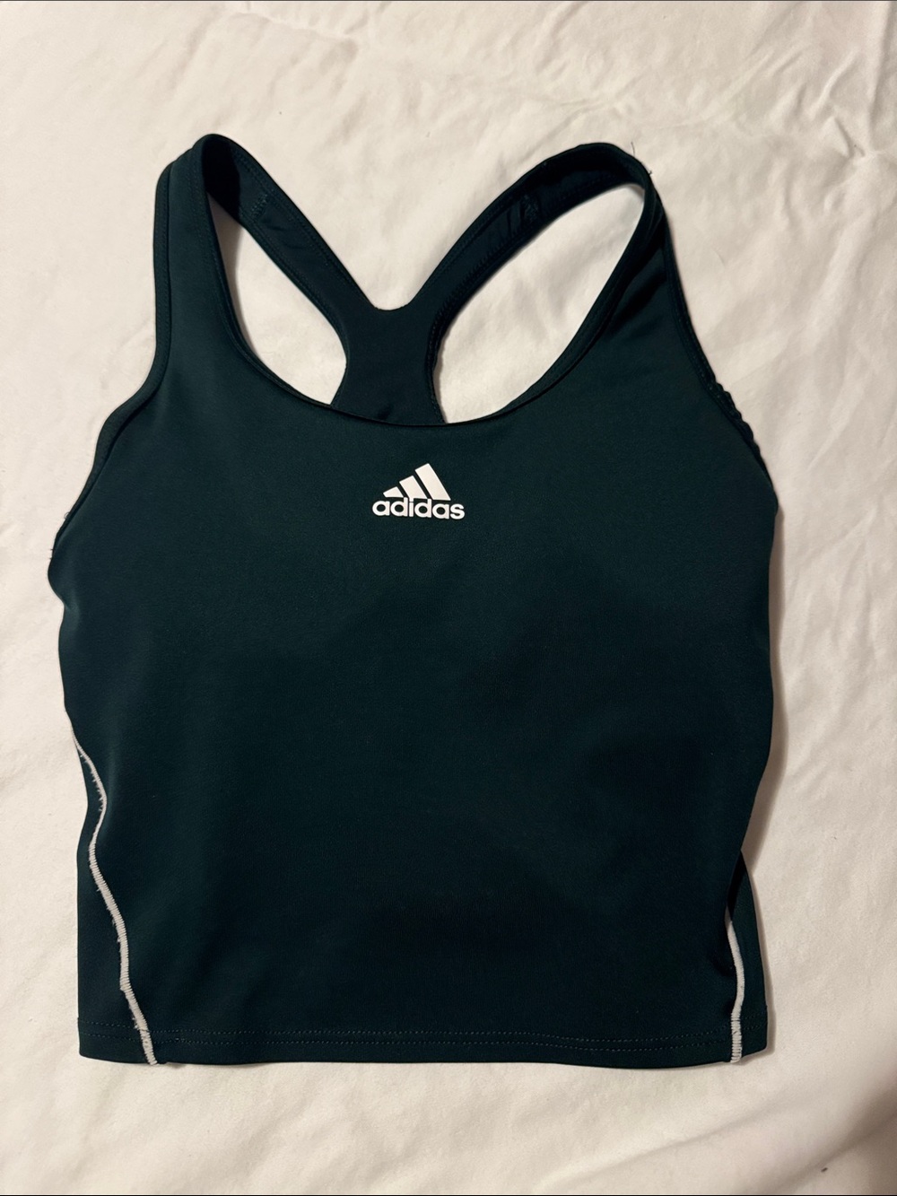 adidas Black Racerback Sports Bra Tank with White Logo
